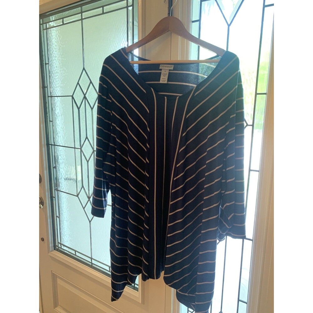 Catherines Womens‎ Plus Size 3X Tunic  Vertical Navy & Tan Stripes. Lagenlook